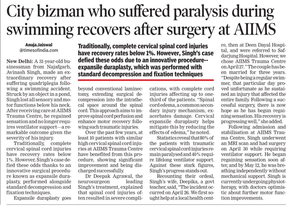 City bizman who suffered paralysis during swimming recovers after surgery at AIIMS