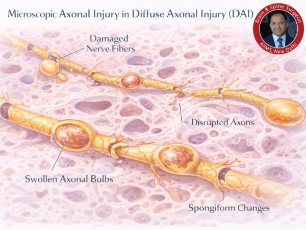 Microscopic view of axonal injury