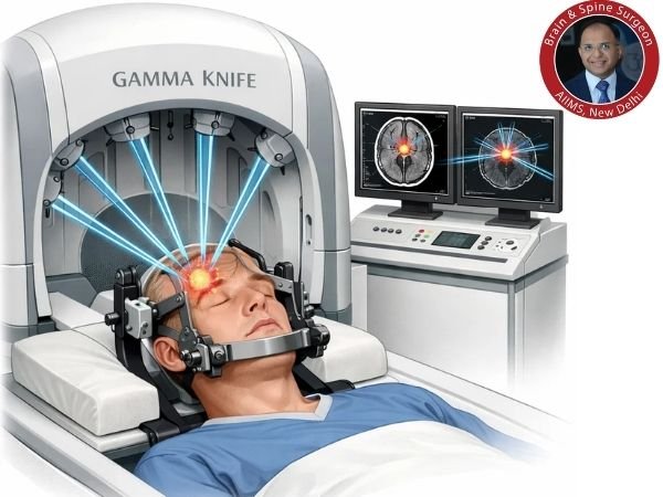 multiple radiation beams converging on tumor