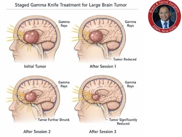 staged gamma knife treatment for large brain tumor