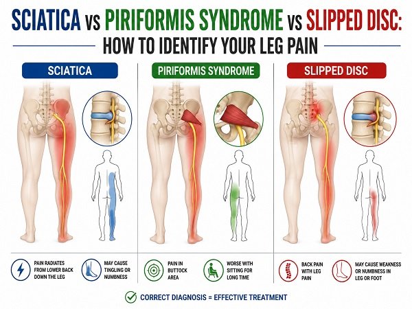 Sciatica vs Piriformis Syndrome vs Slipped Disc Key Differences