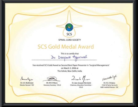 GOLD MEDAL AWARDED BY SPINAL CORD SOCIETY