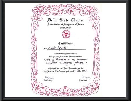 BEST PRESENTATION AWARD BY ASSOCIATION OF SURGEONS OF INDIA
