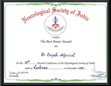 BEST POSTER AWARD BY NEUROLOGICAL SOCIETY OF INDIA