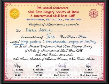 BEST PAPER AWARD BY SKULL BASE SOCIETY OF INDIA